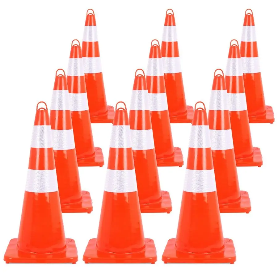 

Pack Traffic Safety Cones 28inch with HandHeld Ring,2 Reflective Collars PVC Orange Construction Cones for Parking Lot,Home Road