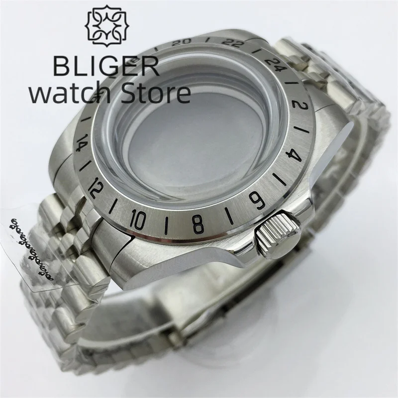 BLIGER 40mm Explorer 2 Case Solid bezel Dome Glass Fit NH34 NH35 NH36 ETA2824 PT5000 movement Stainless Steel Watch Case