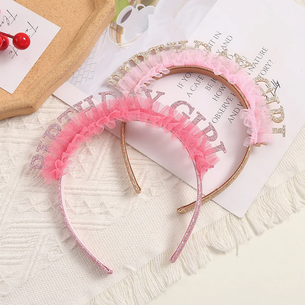 10pcs Glitter BirthdayGirl Tutu Hairbands Cartoon Hard Headbands Princess Headwear Party Boutique Hair Accessories for Girls