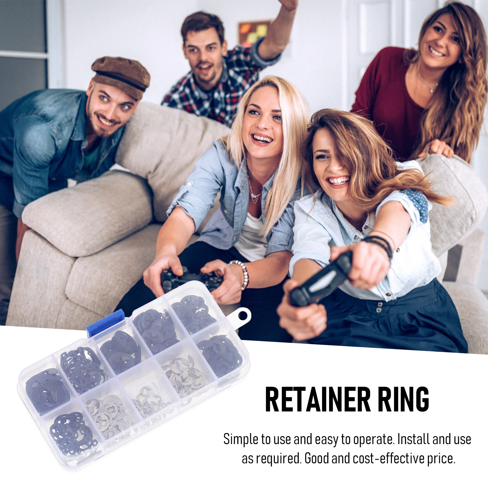 

200pcs Machine Retaining Rings E-Type Snap Ring Assortment Kit Rustproof Steel E-Clip External Washer Holders