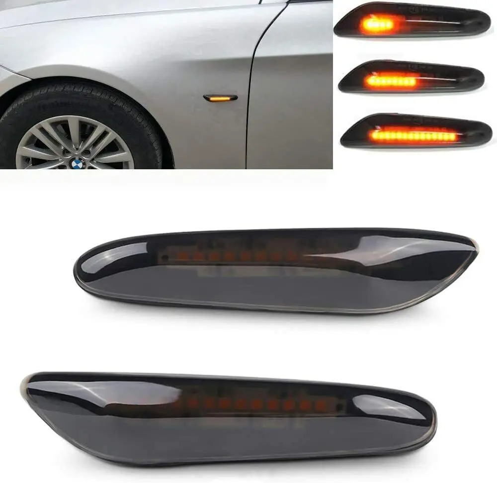 Seitenmarkierungsleuchten Lampe 2X dynamische geräucherte LED-Seitenmarkierungs-Blinkerleuchte für BMW E90 E83 E92 E82 E46