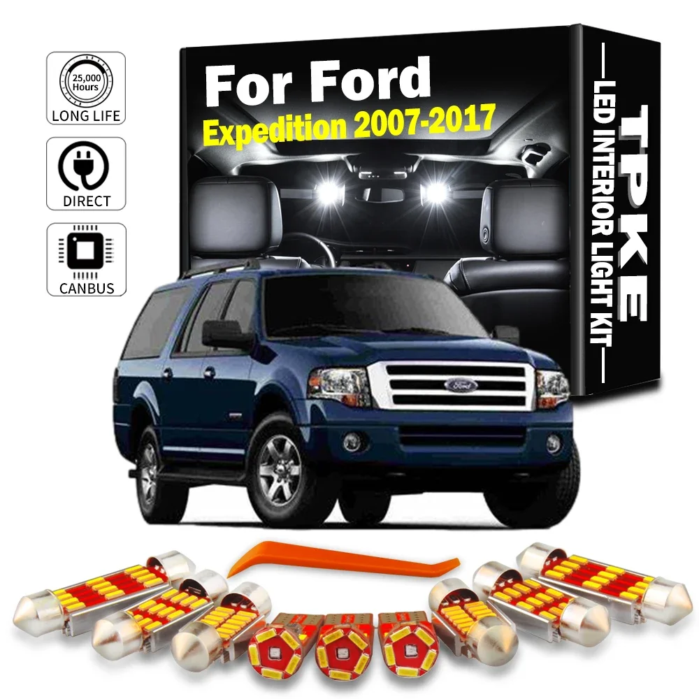 TPKE 14Pc LED Interior Map Reading Dome Light Kit Vanity Mirror Lamp For Ford Expedition 2007 2008 2009 2013 2014 2015 2016 2017