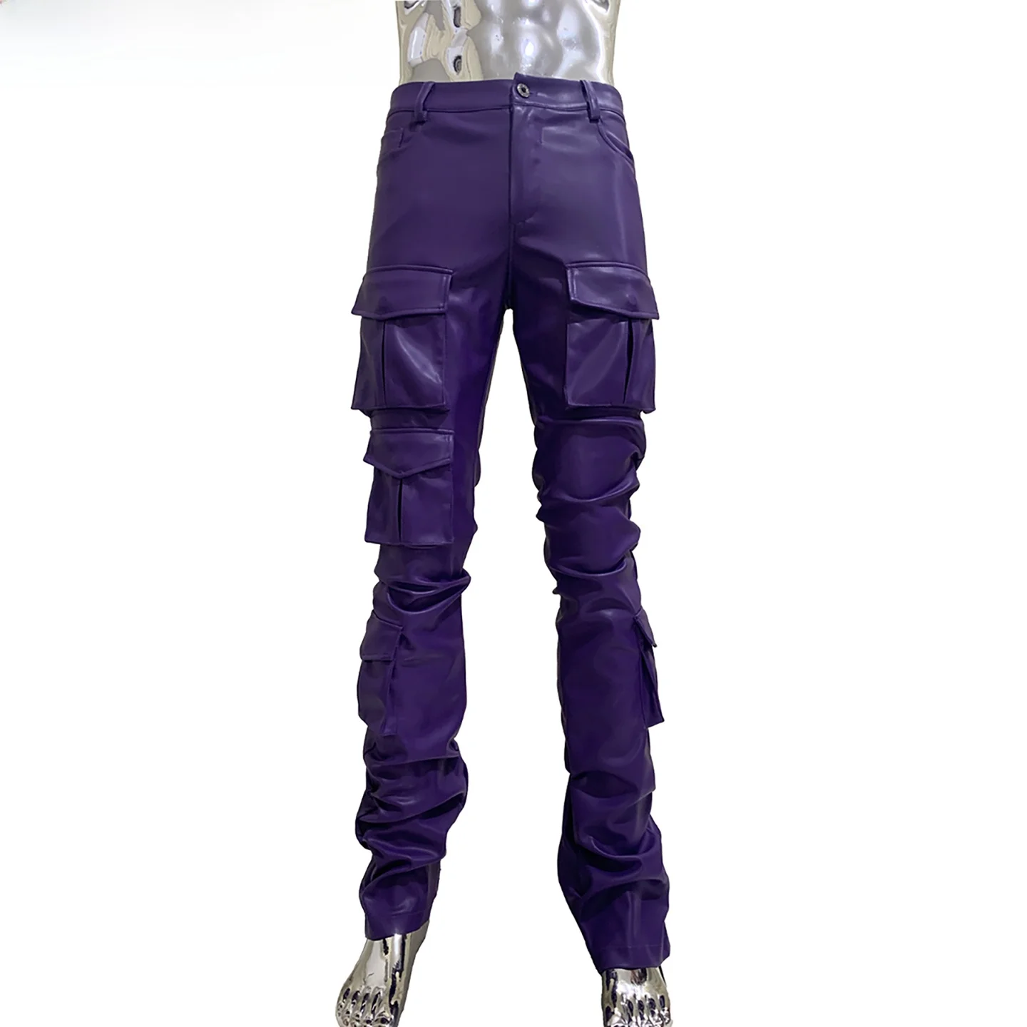 

Водонепроницаемые ветрозащитные кожаные брюки из ПУ для работы, мужские, облегающие, с множеством карманов, износостойкие, молодежные, модные, осенняя новинка