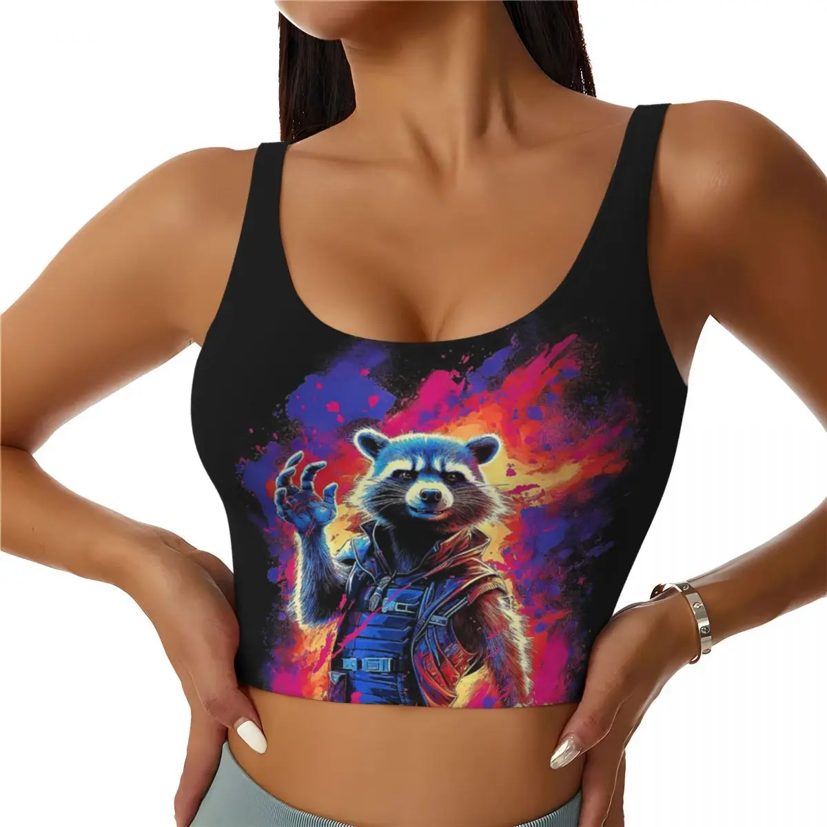 

Custom High Impact Rocket Raccoon Hot Sports Bra Women Gym Workout Yoga Crop Top