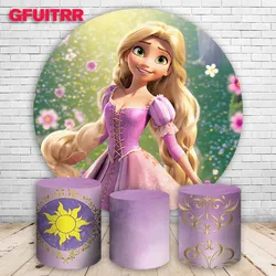 Princess Rapunzel Round Backdrop Tangled Girl Birthday Party Decoration Photography Background Cover Flower Baby Shower Prop