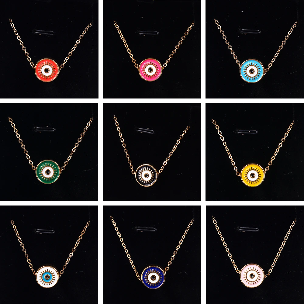 

2023 New Round Colorful Turkish Evil Eye Hamsa Pendants Necklace For Women Men Fashion Choker Necklace Jewelry Gifts To Friends