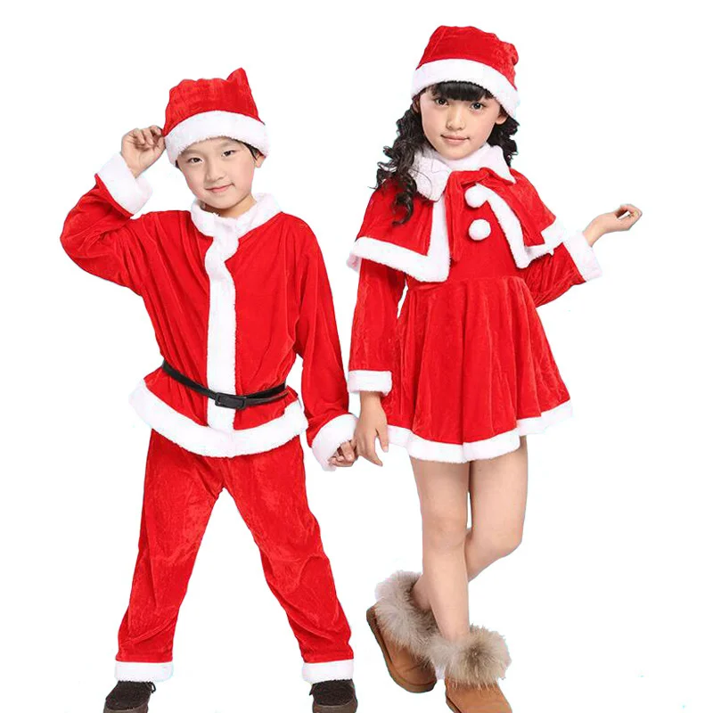 

2022 New Christmas Costume For Kids Santa Claus Toddler Baby Red Xmas Clothes Party Red Dress Set Hat Included Christmas Dress