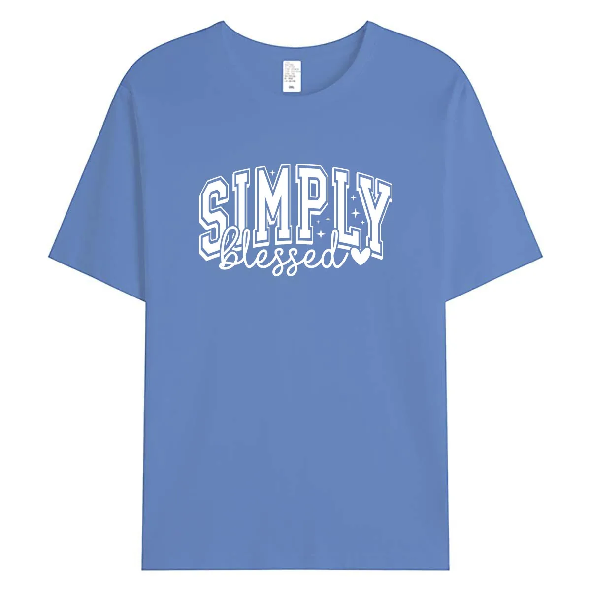 

Women's Simply Blessed Graphic T-Shirt - Inspirational Quote Print Casual Short Sleeve Crewneck Top