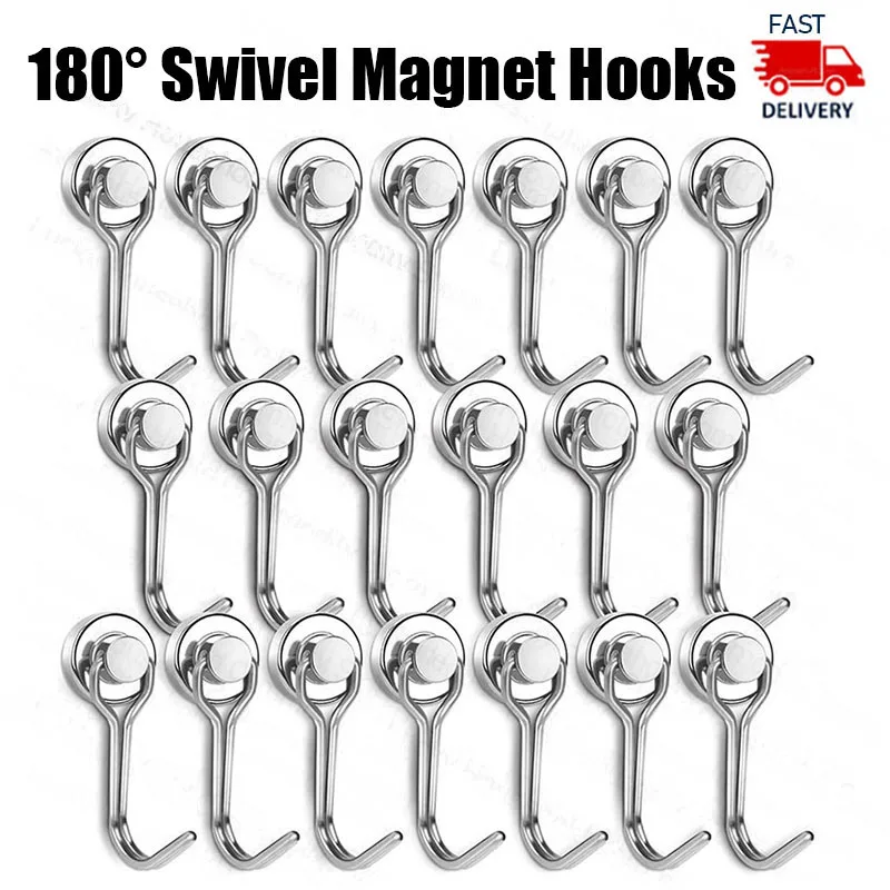 

12/24/48Pcs Swing Magnet hook Kitchen Magnetic Hook 11LBS Magnet Hook Super Strong Neodymium Hook for Fridge & Magnetic Surface