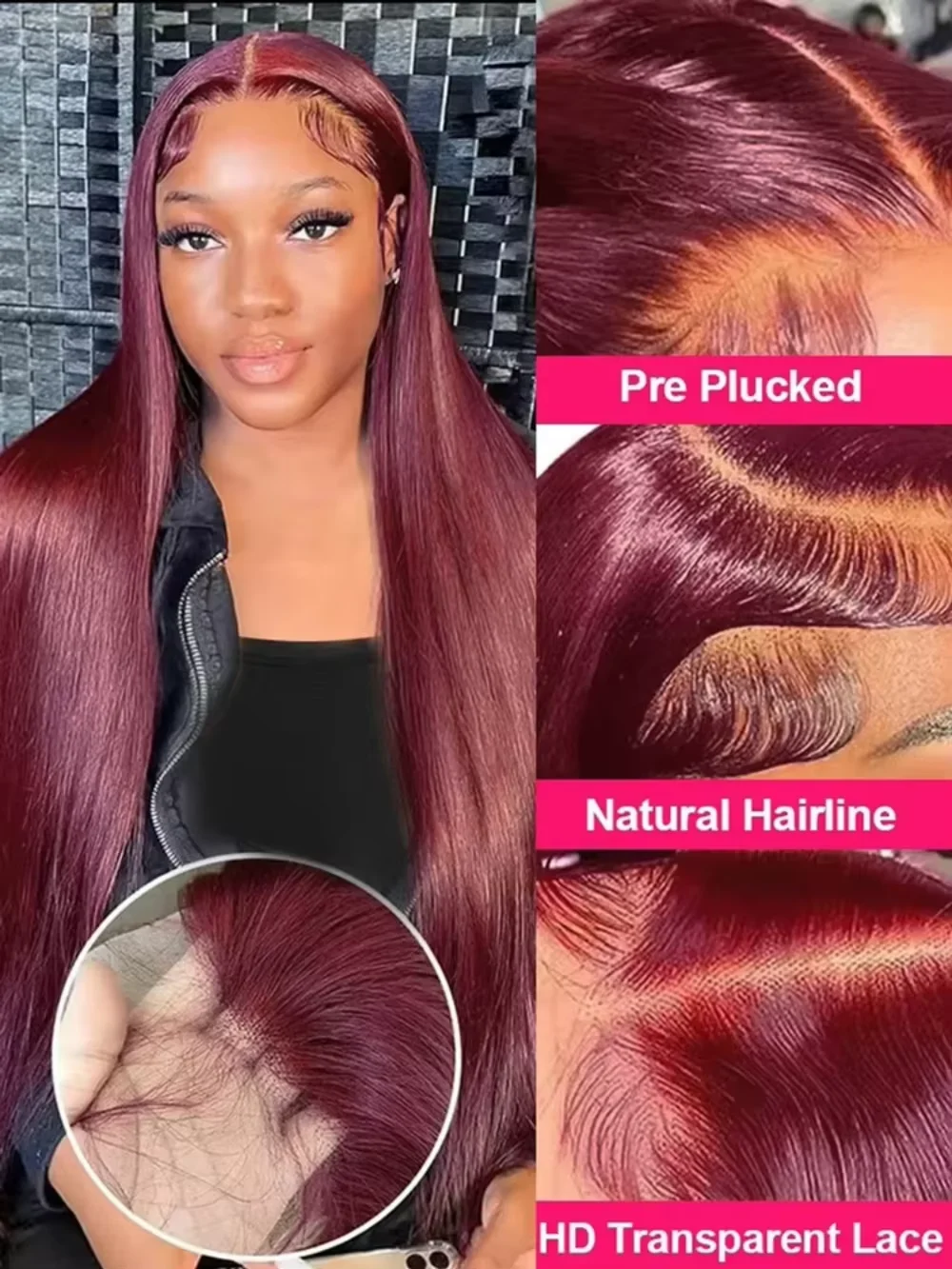30 32inch Human Hair 250% Density Brazilian Straight 99J Burgundy 13x4 HD Lace Frontal Wig For Women Transparet Lace Front Wig image 4