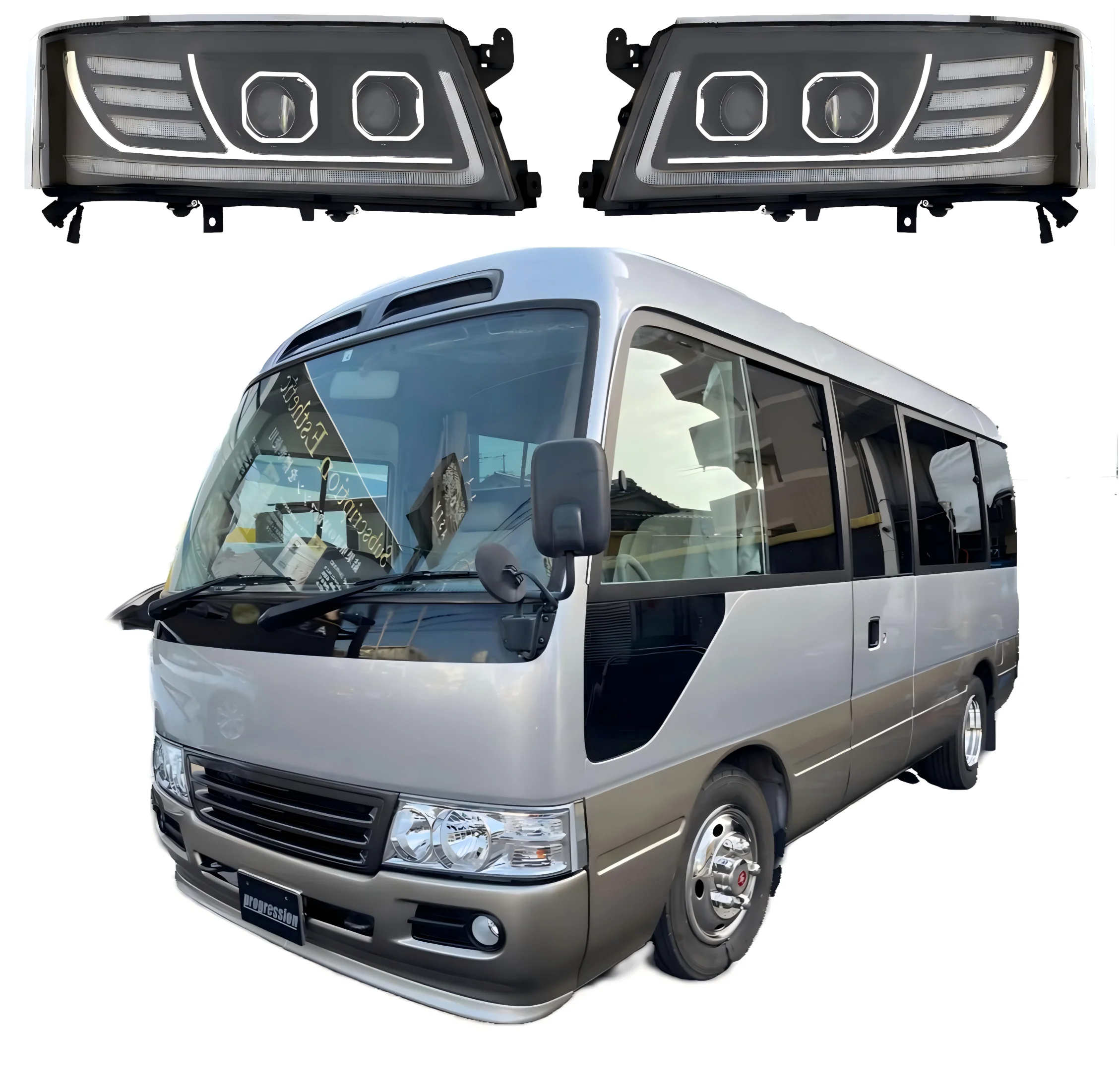 

1Pcs Fit For Toyota Coaster 2007-2016 LED Auto Headlights Assembly Upgrade Dynamic DRL+Dual Lens Tool Accessories