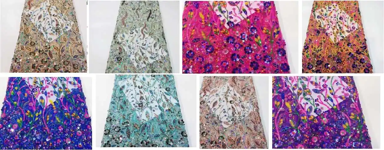 

90-130CM New Heavy Industry Multi color Embroidery Fabric Cross border Wedding Dress Fabric Pearl 3D Sequin Beads