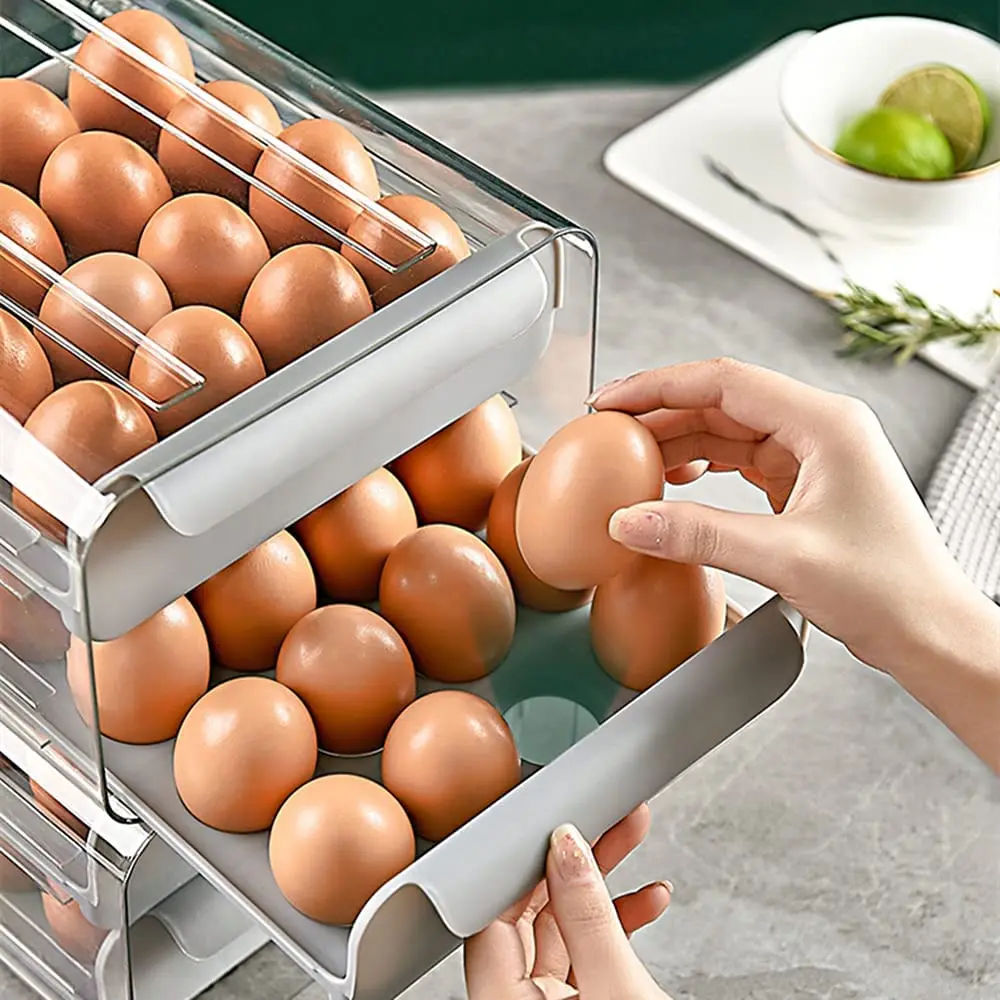 

Highly Recommended.32 Grid Egg Storage Double-Layer Drawer Type Egg Box for Fridge White