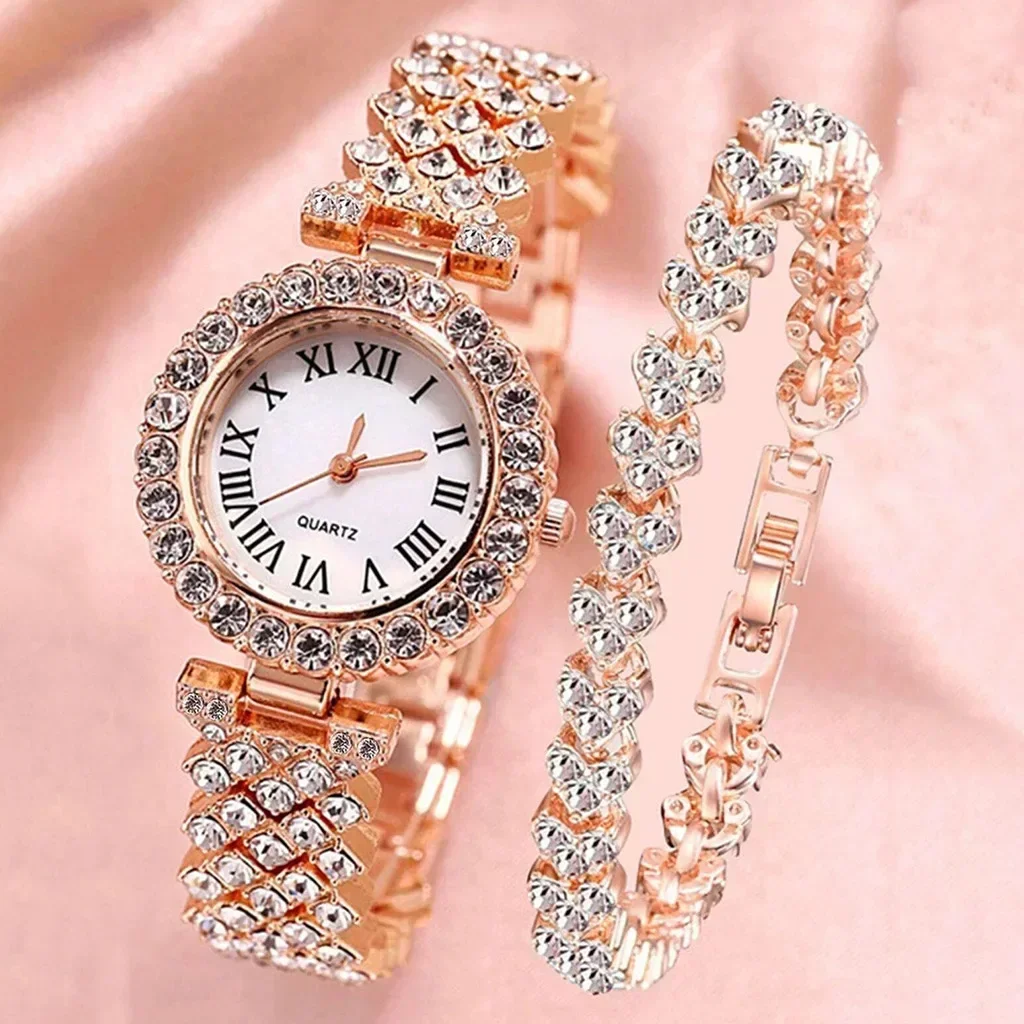 Roman Scale Watch for Women Fashion Set Rhinestone Quartz Watch Bracelet Women's Luxury Wristwatch  Female Clock Relogio Mujer