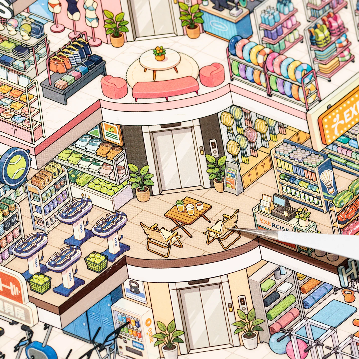 Kawaii Food Court 3D Sports City Landscape Sticker DIY Pocket Cabin Scene festival gift