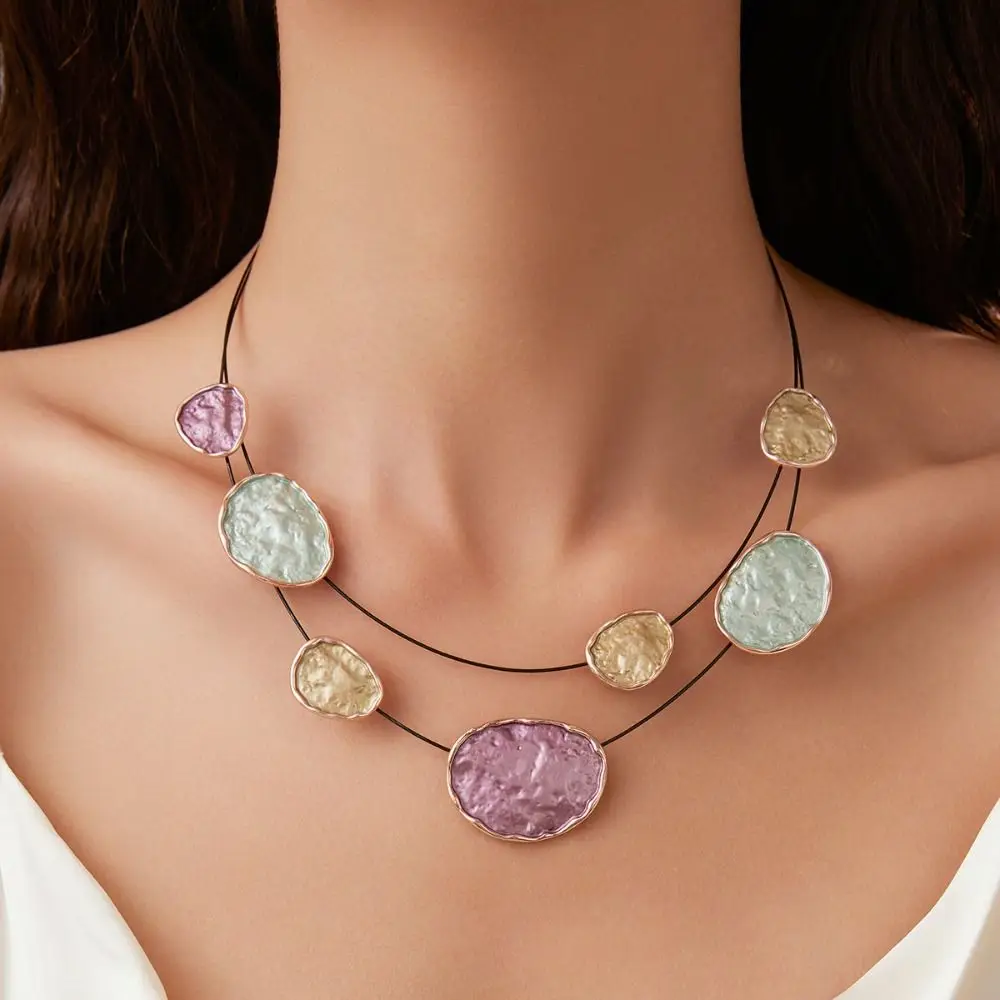 

Creative Colored Women's Necklace Irregular Oil Dripping Design Colorful Choker Circular Alloy Neck Pendant Women
