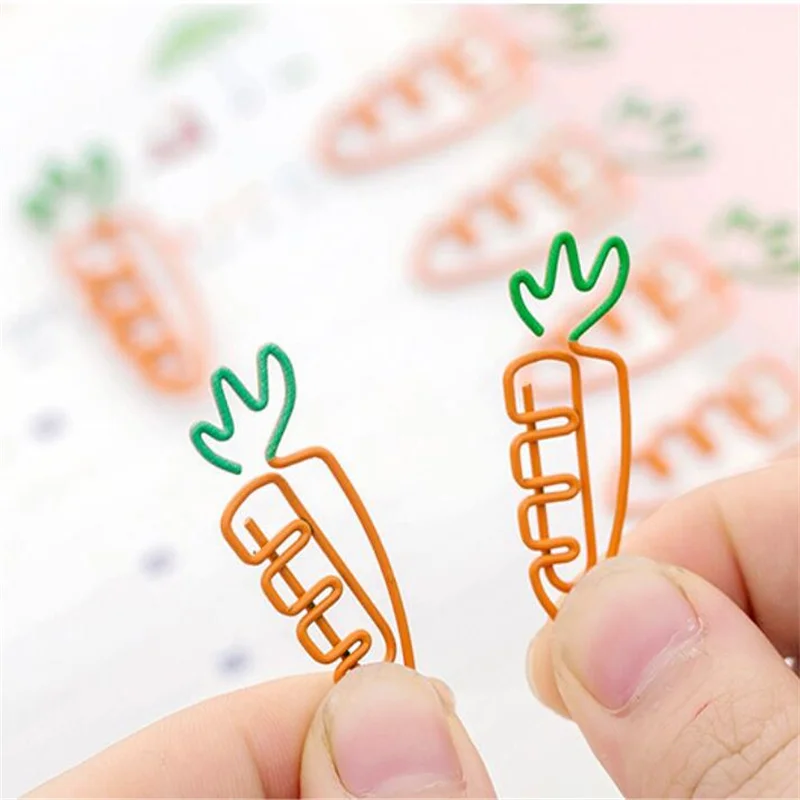 10PCS/LOTS Super Cute Carrot Shaped Paper Clips Creative Cute Cartoon Girl Heart Song Paper Clips Simple Stationery Bookmark