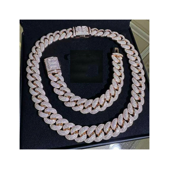 22mm Miami Cuban Link Chain Vvs Moissanite Diamond Stubbed 925 Sterling Silver Rose Gold Plated 18-24