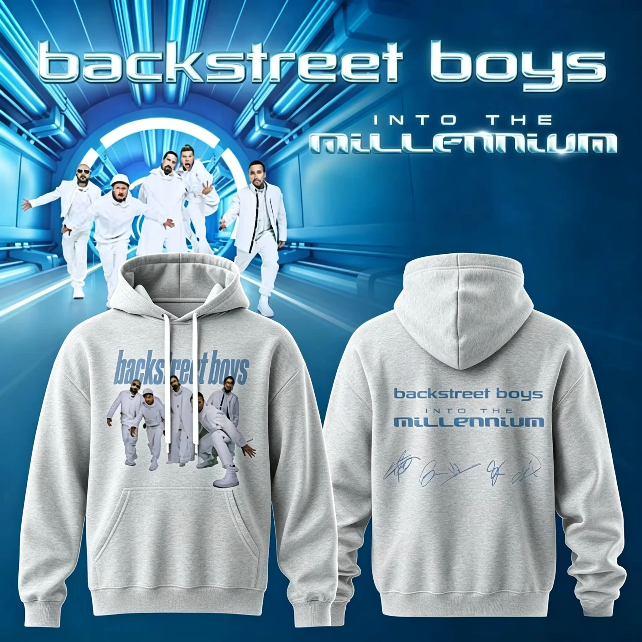 2026 Backstreet Boys Into The Millennium Signature Hoodie Double Sided Graphic Print Oversized Pullover Pop Band Fan Hooded