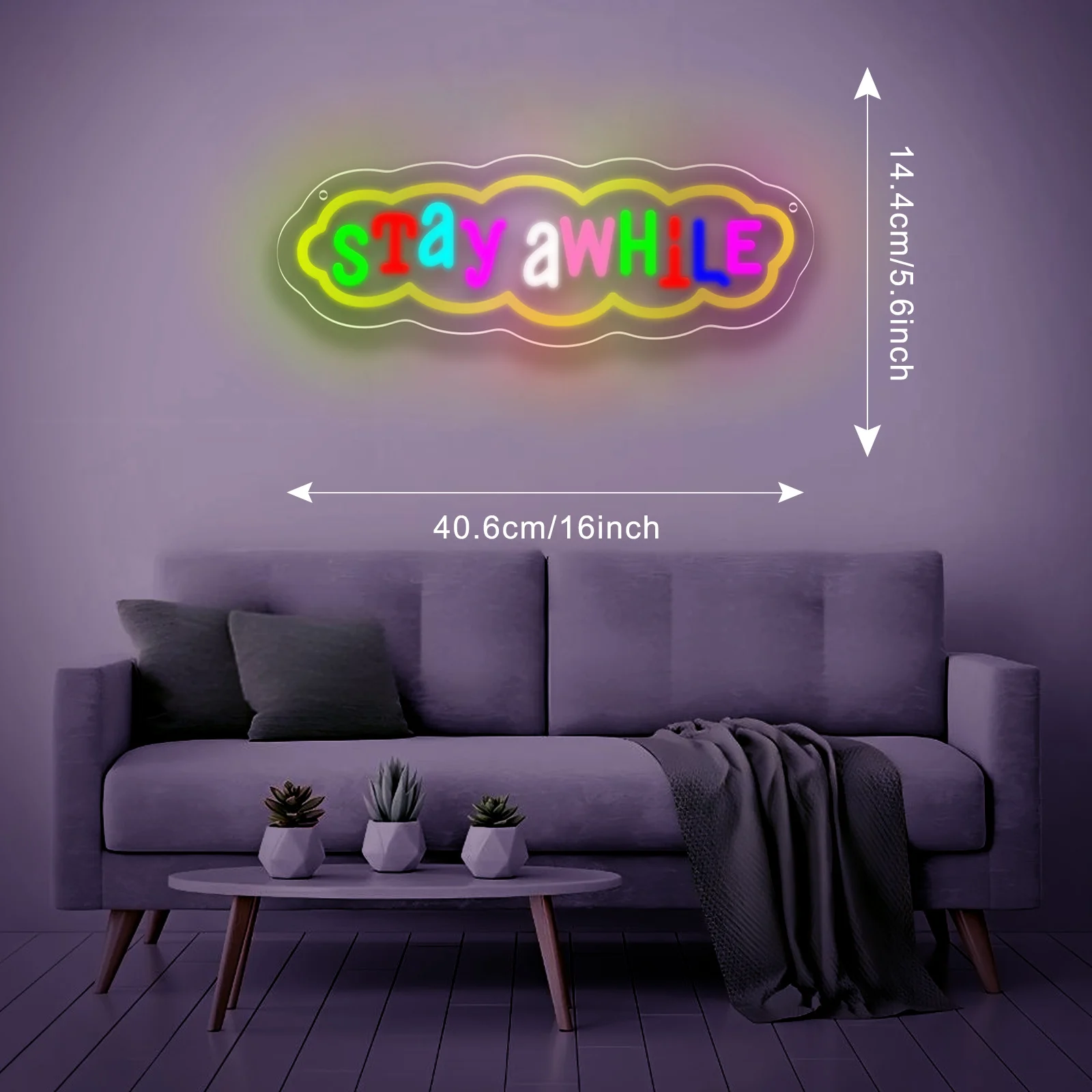 STAY AWHILE Neon Sign USB Power LED Neon Light for Bedroom Man Cave Game Room Party Store Cafe Library Wall Decor Festival Gift