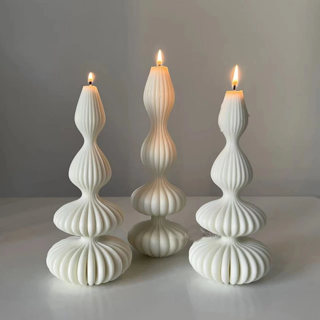 DIY Striped vase shaped candle silicone mold curved geometric cylinder Roman column vase candle mold Christmas gift gypsum mold view 4