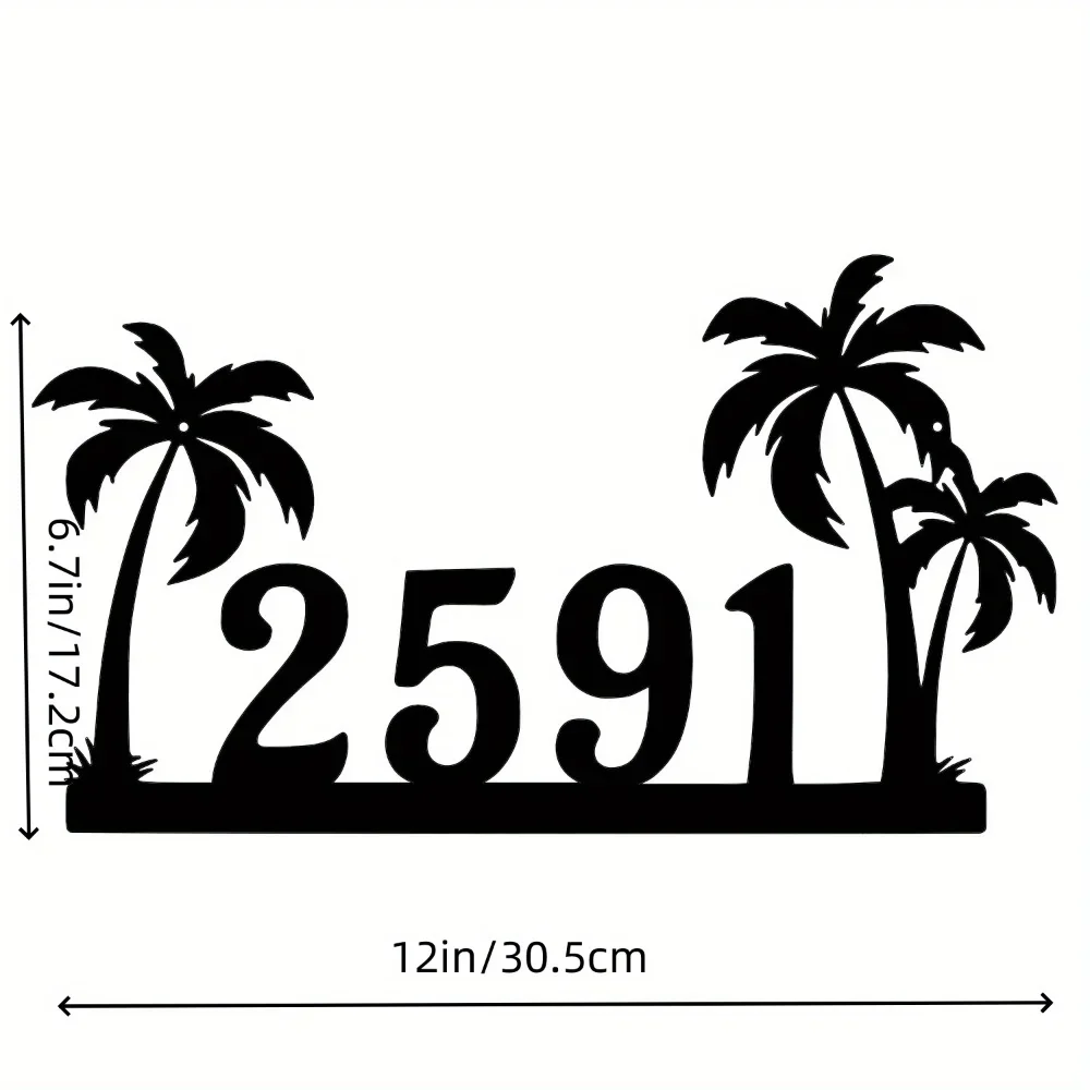 Striking Custom House Sign, Blending Address and Tropical Palm Tree in Metal, Perfect for Coastal Homes' Outdoor Spaces' Beauty