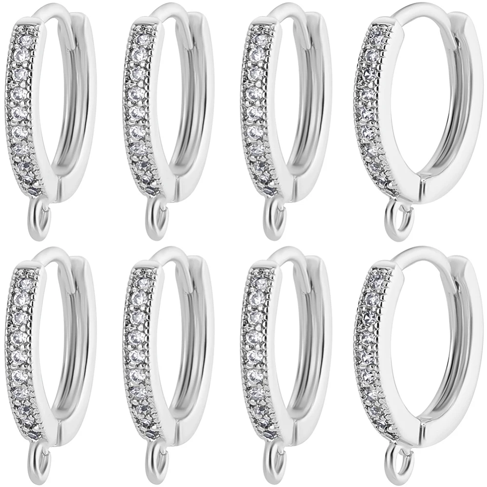1 Box 14Pcs Cubic Zirconia Hoop Earring Findings 925 Sterling Silver Plated Brass Huggie Hoop Earring Findings Round Leverback