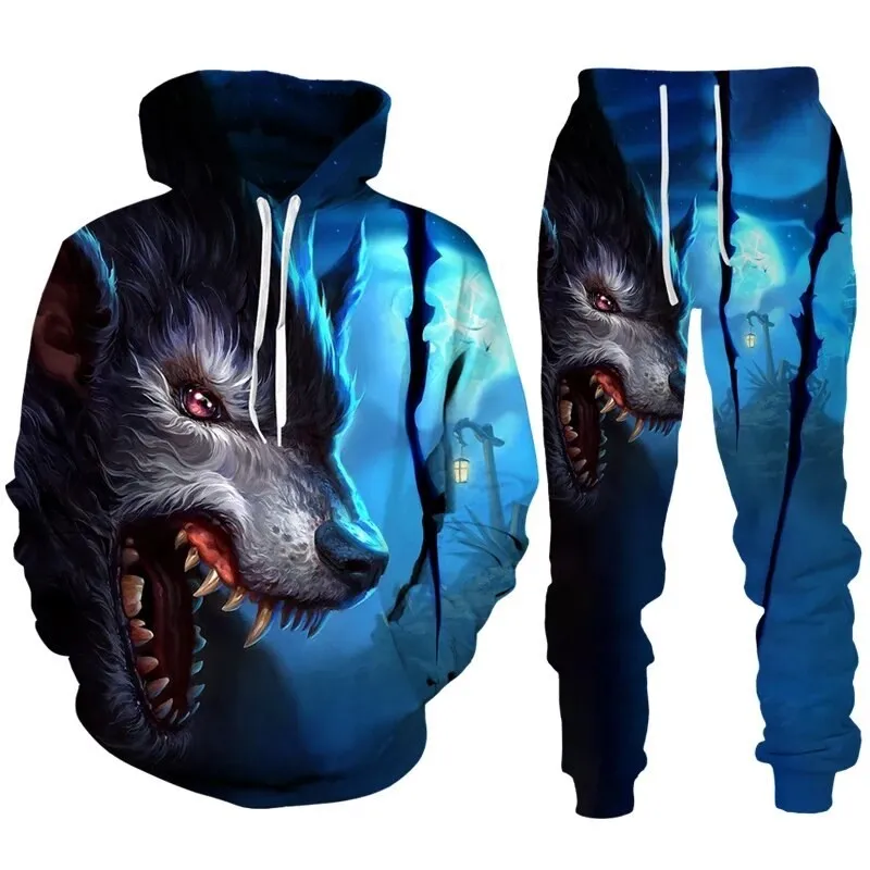 Wolf Series Theme Unisex Hoodies Pants Sets 3D Print Men Women Tracksuit Pullovers Outifits Adult Hooded Sweatshirts Jogger Suit