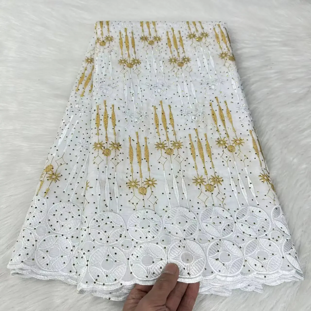 

Embroidered Austria Cotton Novelty African 100% Cotton Lace Fabric Nigerian Sequin Stars Wedding Dress Sewing Dress 5 Yards