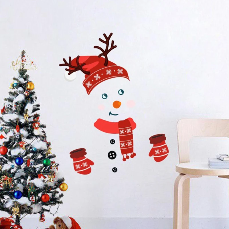 Cartoon Snowman Christmas Refrigerator Stickers Merry Christmas Feliz Navidad Decor For Home Decoration Happy New Year Decals