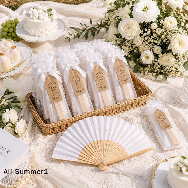 【E】Portable Paper Folding Hand Fans Bamboo Ribs Foldable Handheld Fans For Wedding Party Favors Summer Cooling Crafts Projects