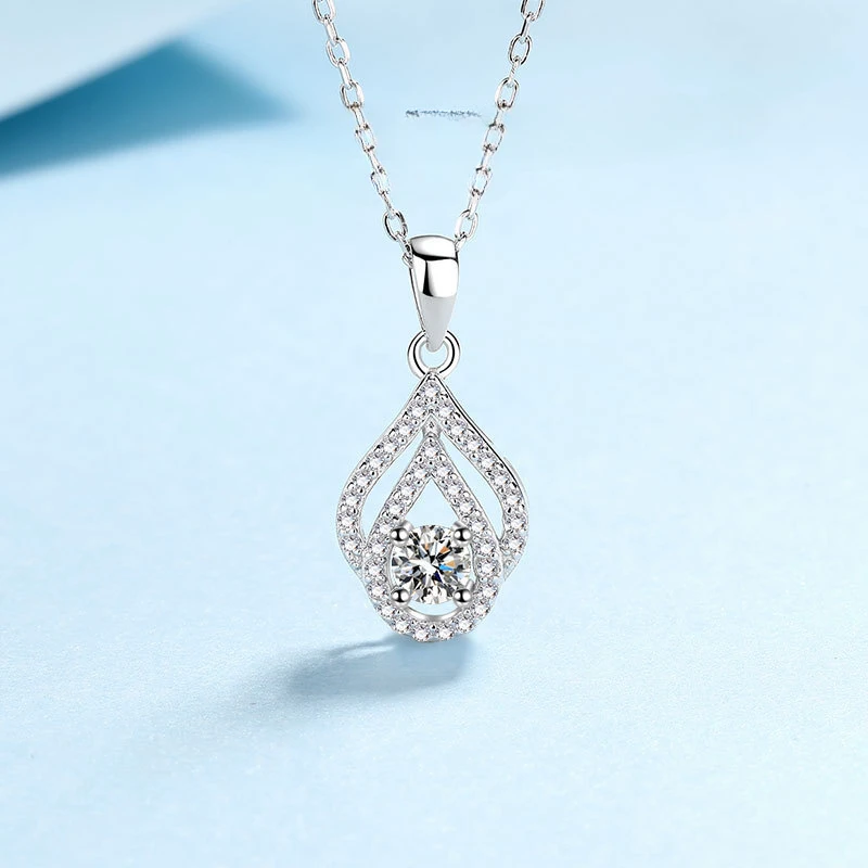 Platinum PT950 GRA Certified Hollow Water Drop Necklace 0.3CT Brilliant Real Moissanite D Color Round Cut Pendant for Women Gift