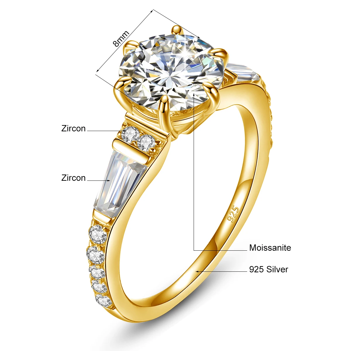 2CT Eheringe für Damen, 925 Sterling Silber, runder Schliff, Moissanit-Verlobungsring, luxuriöser Brautschmuck – Detail 1