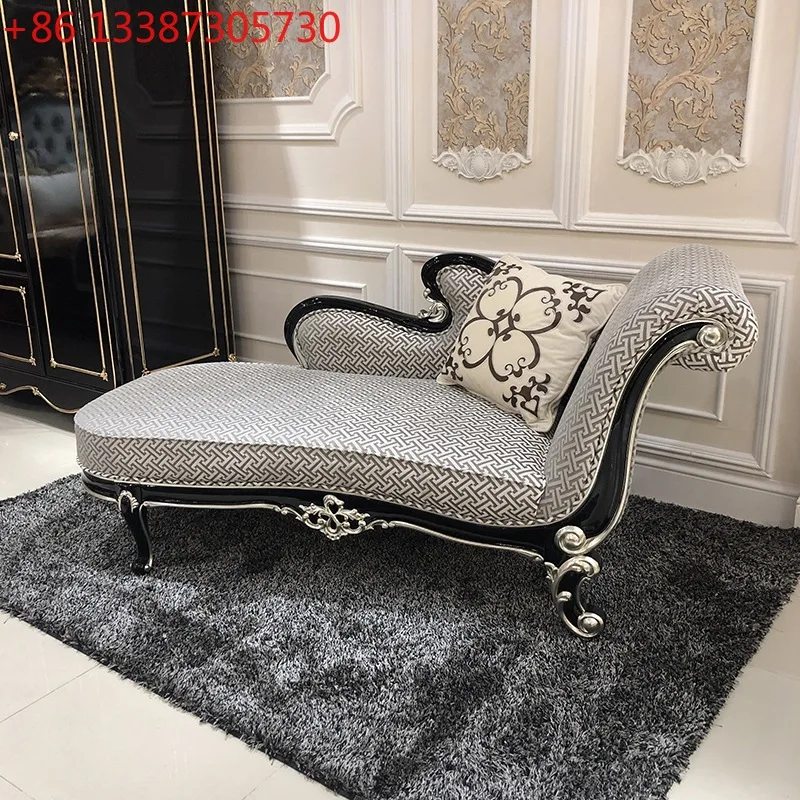 

French chaise longue chair, European bedroom beauty couch living room solid wood fabric