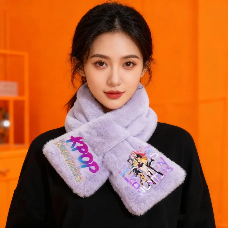 

KPop Охотники на демонов шаль зимний шарф с крестом фиолетовый утолщенный шарф на шею теплый комфортный шейный платок с персонажем мультфильма мягкий