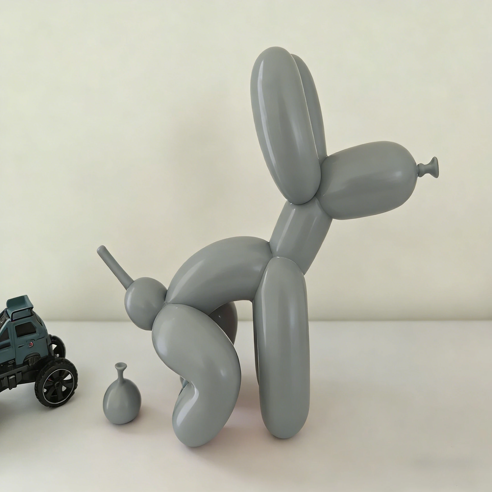 Modern Art Squat Balloon Dog Animal Decorative Statue, Suitable for Interior Living Room Farmhouse Bedroom Office Cabinet Wood