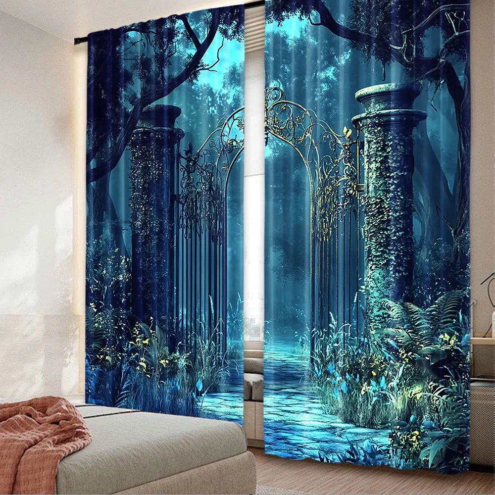 

2Pcs Fantasy Nature Curtains Gothic Gate Fantasy Forest Magic Dreamland Landscape Suitable For Bedroom Bathroom Living Room