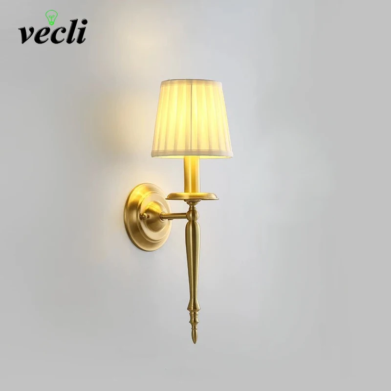 

American Style Brass Wall Lamp Modern Minimalist for Bedroom Bedside Hotel Living Room Accent Wall Villa Corridor