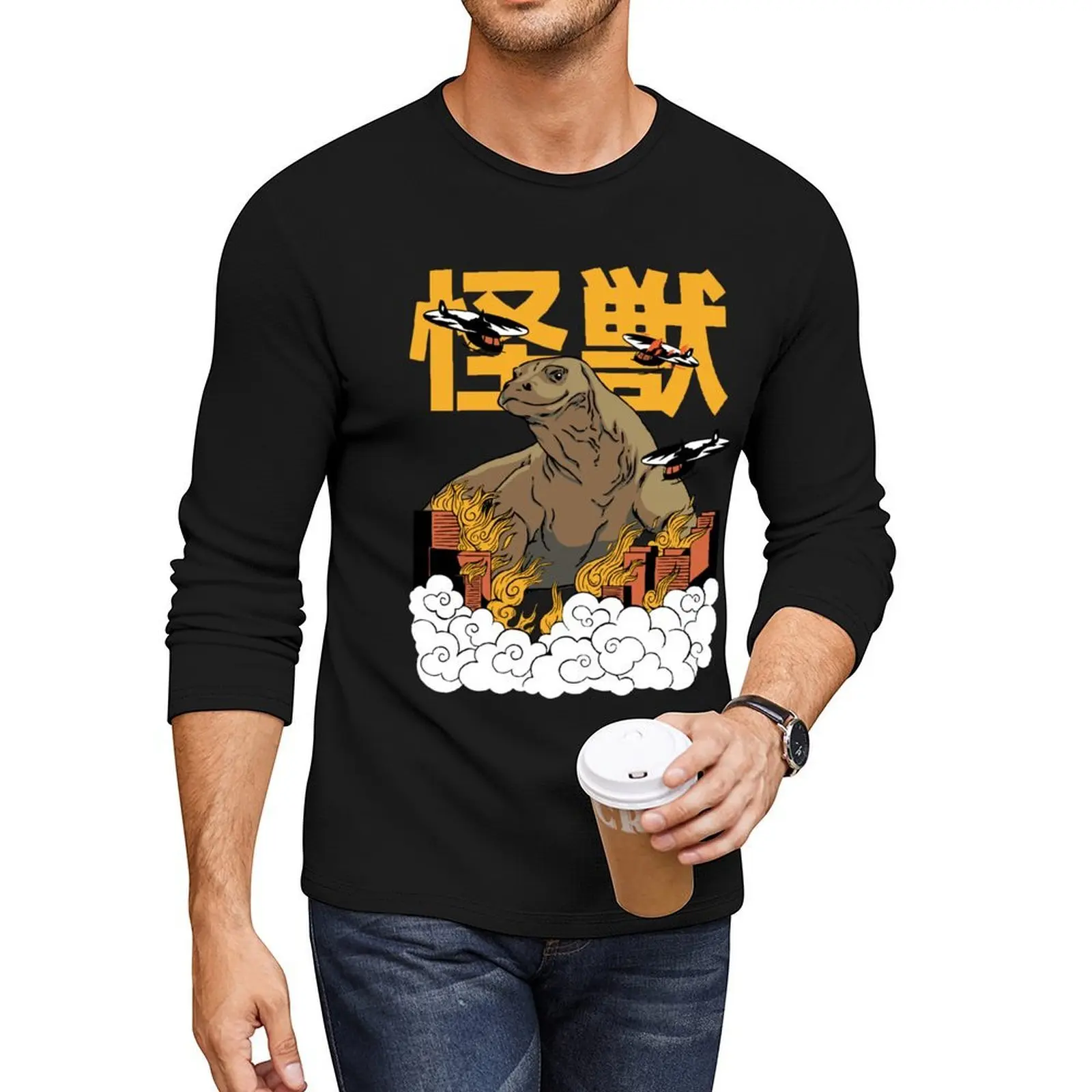 

Funny Giant Komodo Dragon Japanese Style Long T-Shirt oversized t shirt black t shirt cute clothes tops t shirt for men