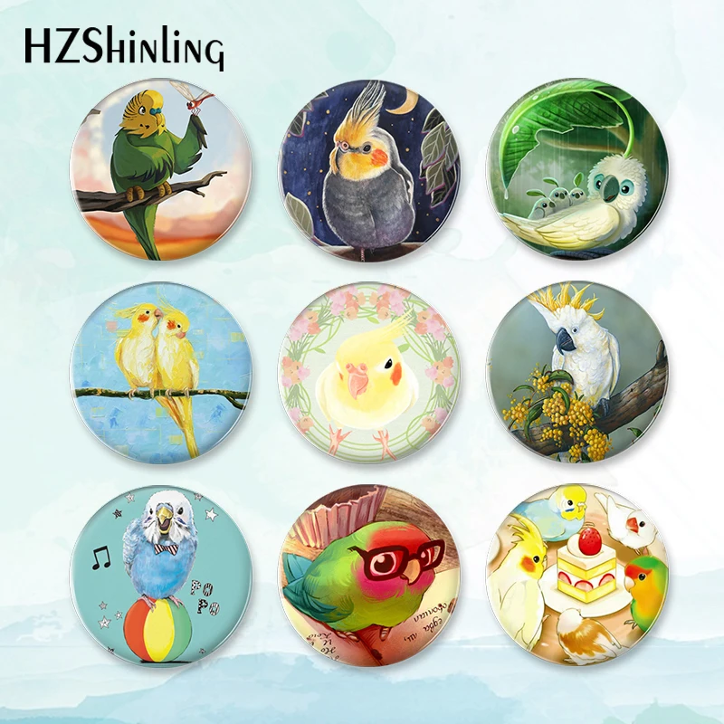 2023 New Cockatiel Parrot Badge Brooch Cute Budgie Button Pin Backpack Decoration Pins Round Jewelry Women Gift