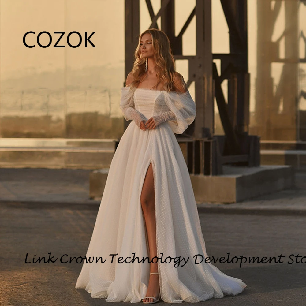 

COZOK Boat Neck Off Shoulder Wedding Dresses with Pleat 2024 Summer Side Slit Bridal Gowns for Women New Vestidos De Novia 2025