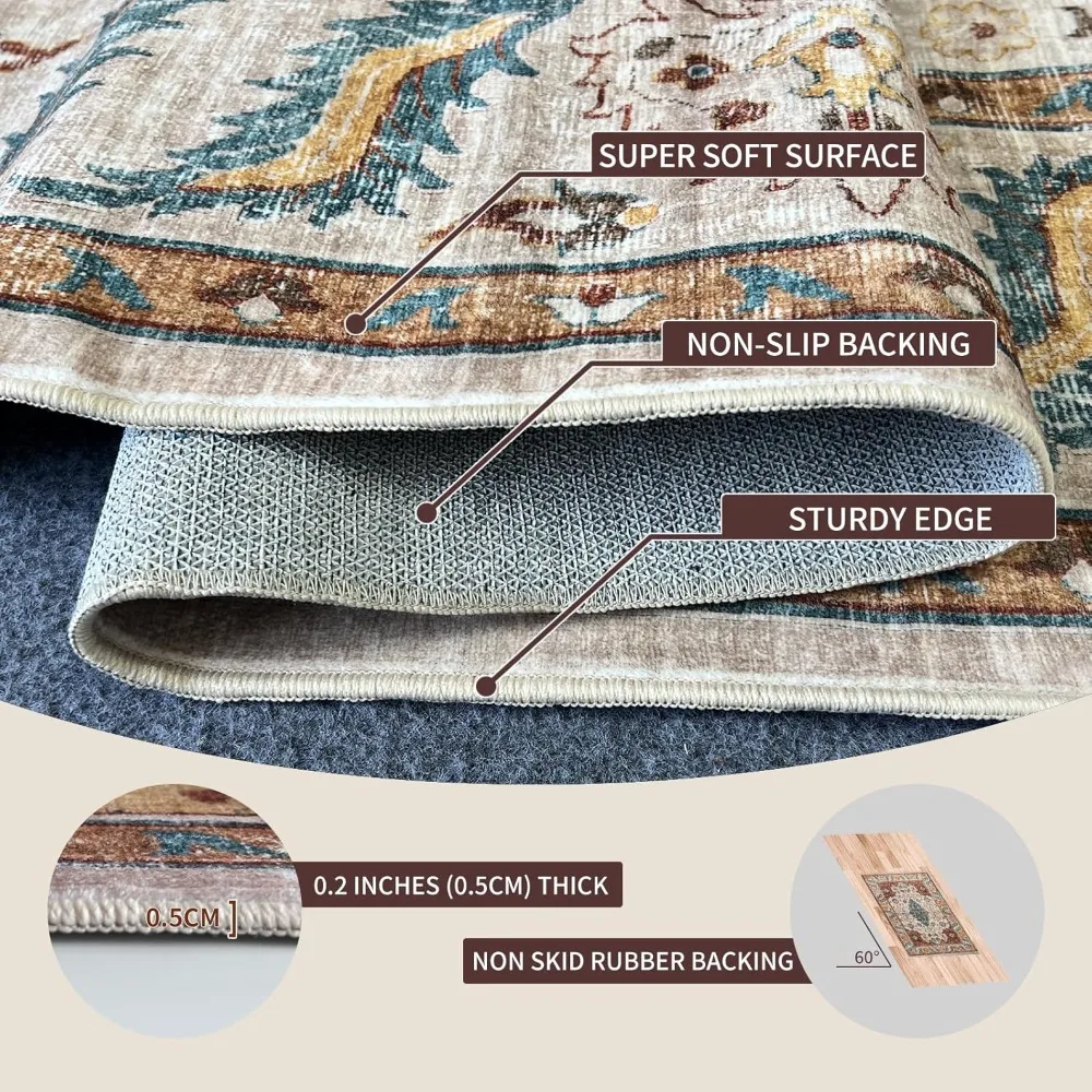 سجادة ناعمة وقابلة للغسل في الغسالة مقاس 9 × 12 لغرفة المعيشة، طراز بوهو عتيق مناسبة لغرفة النوم وغرفة الطعام مع N #4