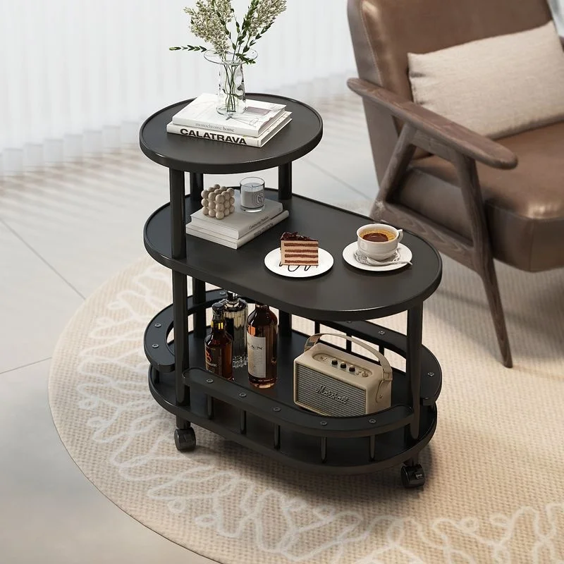 Mobile Side Table Multi-Functional Rolling Cart for Living Room Vintage End Table Storage Coffee Table Sofa Side Storage Table