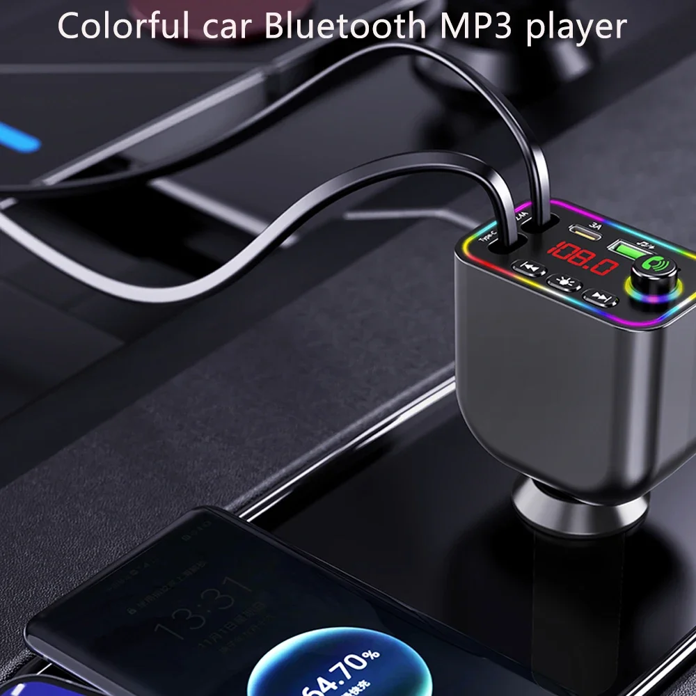 

Bluetooth 5.3 FM Transmitter Car Kit MP3 Modulator Player Handsfree Audio Receiver With Apple Type-C Charge Cable