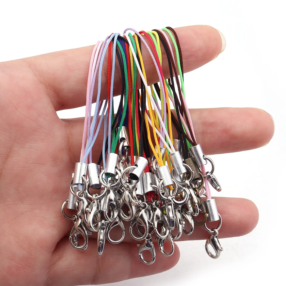 20-100 Stück/Lot Karabinerverschluss mit Sprungring, Handyband, Polyesterkordel, Schlüsselanhänger, Charm-Halter für DIY-Schmuckherstellungszubehör – Detail 3