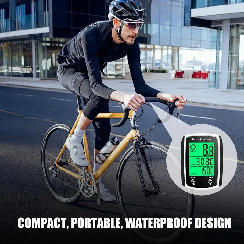 Fahrradcomputer, wasserdicht, kabelgebunden, Radfahren, Kilometerzähler und Tachometer mit Hintergrundbeleuchtung, Display, automatisches Aufwachen, tragbares Fahrradzubehör