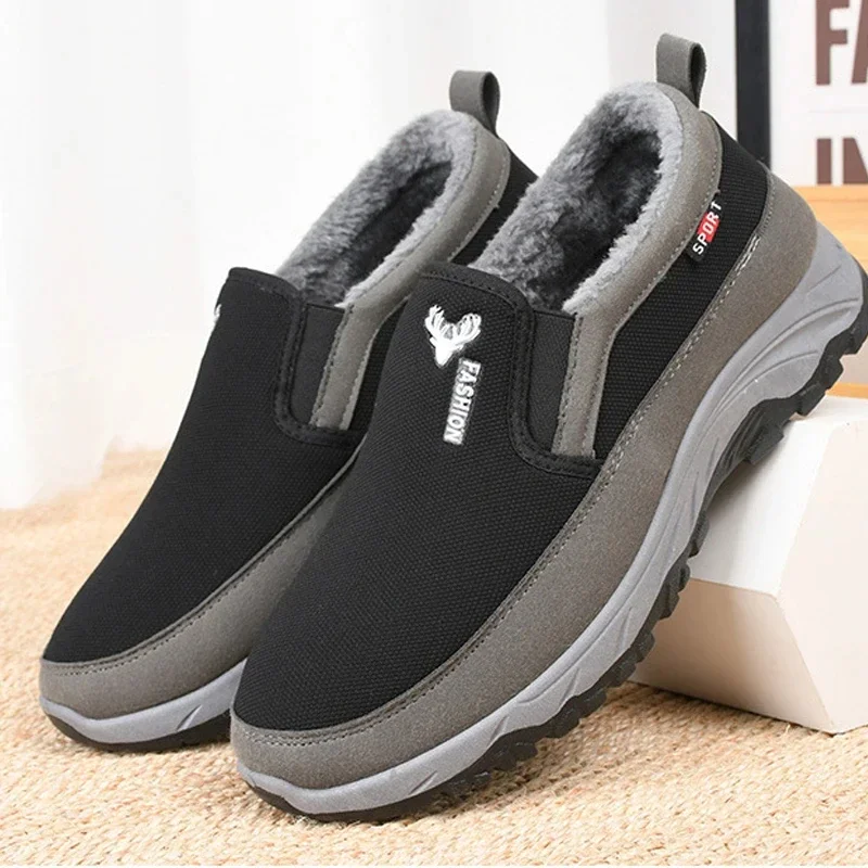 Men Tennis Shoes Warm Breathable Soft Bottom Non -Slip Casual Shoes Plus Velvet Comfort Slip-On Walking Winter Vulcanized Shoes