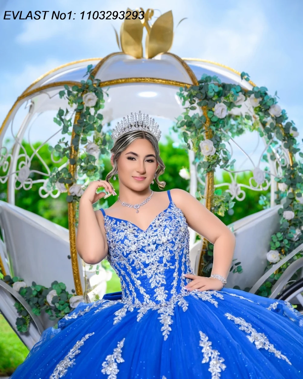 EVLAST Personalizado 2026 Azul Royal Quinceanera Vestido de Baile Vestido de Renda Applique Beading Ruffles Doce 16 Vestidos De 15 Anos E1QN721