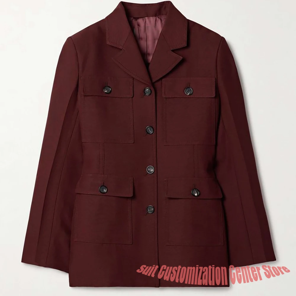 Abbigliamento moderno da donna bordeaux 2 pezzi blazer monopetto + pantaloni su misura set abbigliamento da lavoro formale con tasche con patta