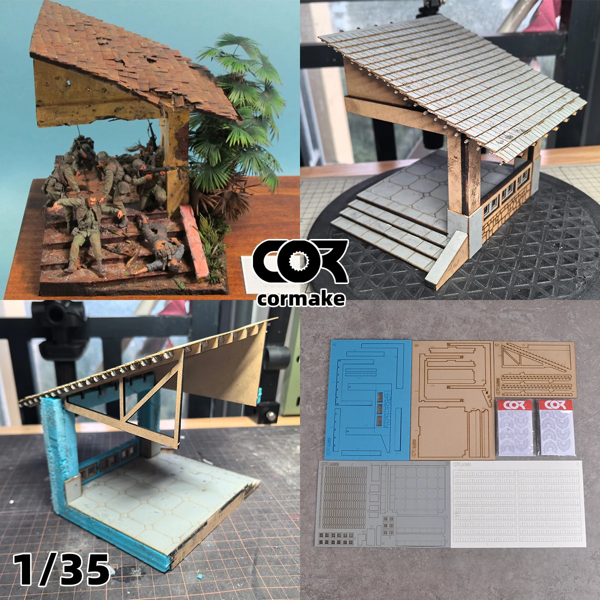 

Assembly Architectural model sand table pavilion Rural housing house Comes with palm trees diorama Scale model kit 1/32 1/35